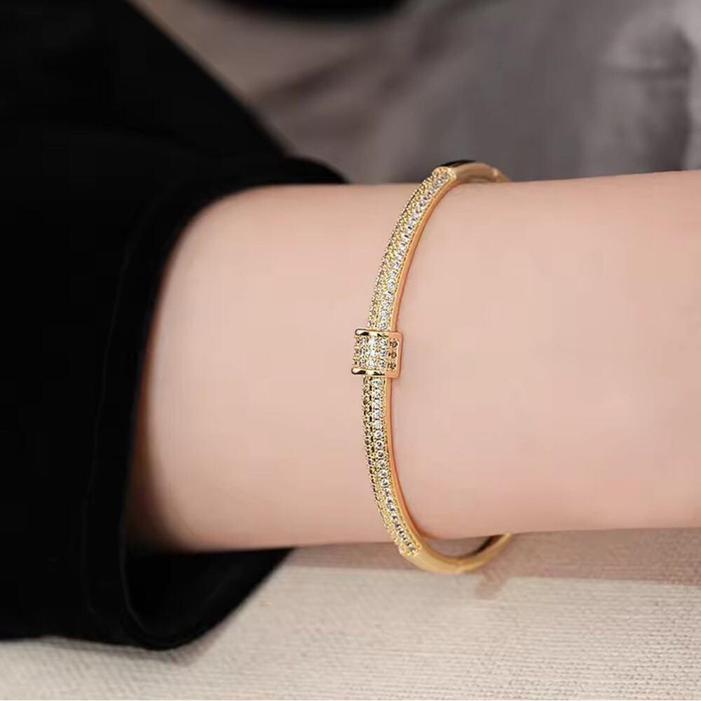 18K Gold Plated Zircon Square Buckle Bangle Bracelet